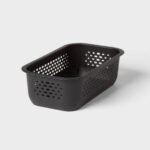 Narrow Small Rounded Rectangle Decorative Plastic Bin Black - Brightroom™