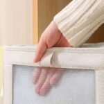 Alilang Foldable Fabric Storage Bin with Clear Window and Open Top, Beige - Image 3