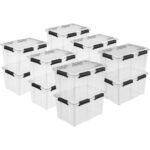 Sterilite 12-Pack 54 Qt Gasket Box, Clear Stackable Storage Bins with Black Latching Lids, Dust- and Water-Resistant for Home Organization