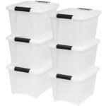 IRIS 19 Qt Stackable Plastic Storage Bins with Lids- Discreet- Pearl, 6Pk