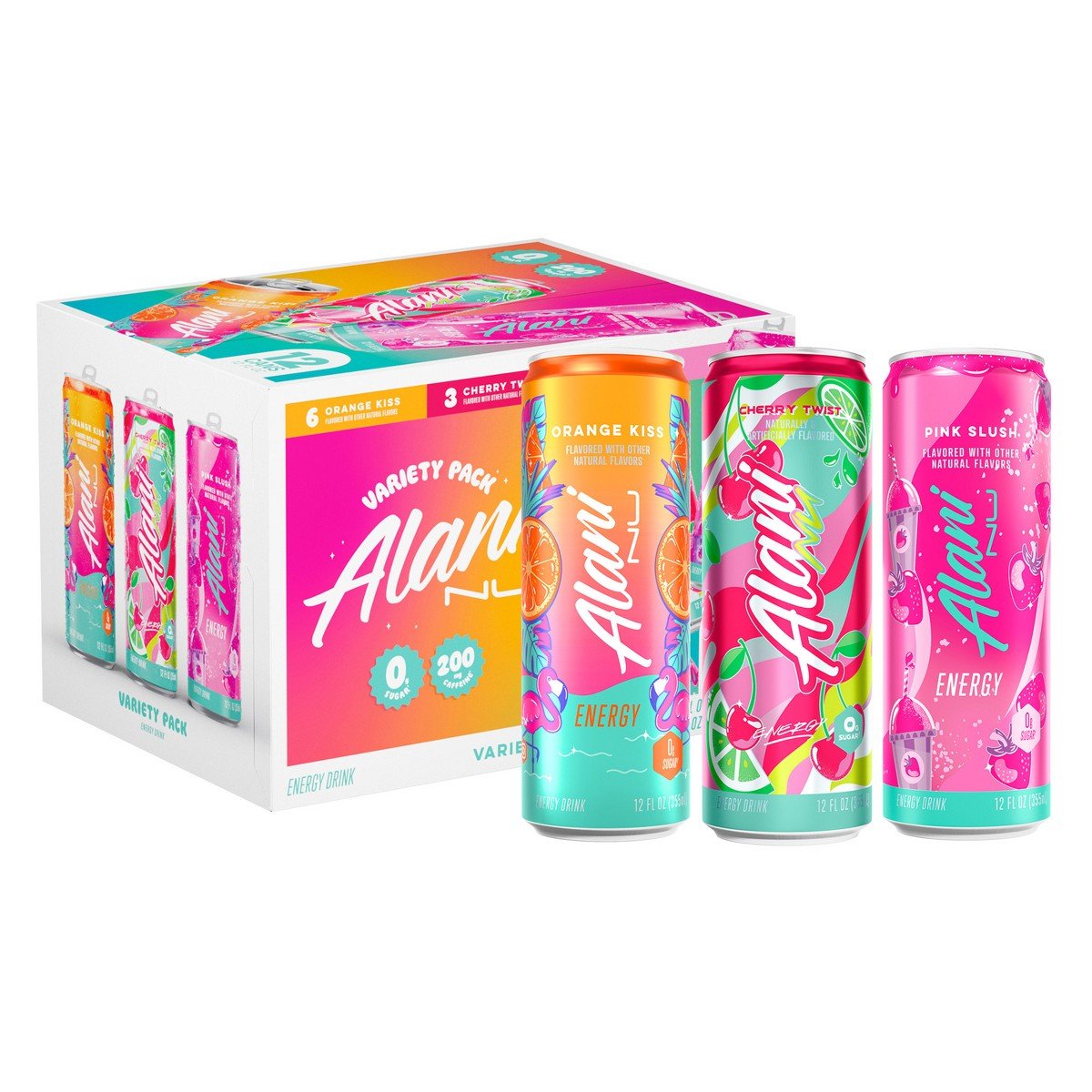 GUEST_5fb76cc4-019f-4f9b-90d7-7d070a509a64.jpg Alani Nu Variety Pack Energy Drink (Cherry Twist, Orange Kiss, Pink Slush) - 12pk/12 fl oz Cans: Caffeinated - Image 1