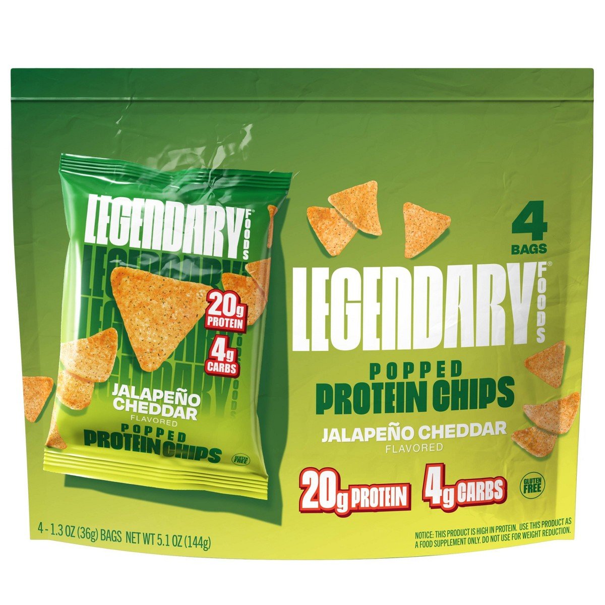 GUEST_6064dff9-31ce-4956-8e8a-4e78ede23310.jpg Legendary Foods Gluten Free and Keto Friendly Popped Protein Chips - Jalapeno Cheddar - 5.1oz/4ct - Image 1