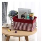 Unique Bargains Foldable Baskets Canvas Fabric Cube Container with Rope Handles Storage Bins Red Small - Image 3