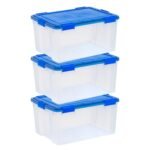 IRIS 62qt 3pk WeatherPro Plastic Storage Bin with Lid: Stackable, Transparent, Airtight, Lidded, Built-In Handles