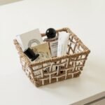 Alilang Open Weave Rattan Storage Basket with Reinforced Frame and Two-Tone Design -Khaki - Image 3