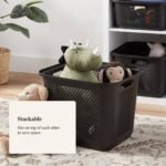 Large Rounded Square Decorative Plastic Bin with Cutout Handles Black - Brightroom™ - Image 4