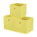 Unique Bargains Non-Woven Fabric Collapsible Foldable Closet Open Cube Storage Bins 3 Pcs Yellow 11 x 11 x 11 Inch