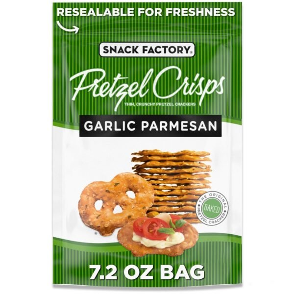 Snack Factory Garlic Parmesan Pretzel Crisps - 7.2oz: No Artificial Colors, No High Fructose Corn Syrup, Mild