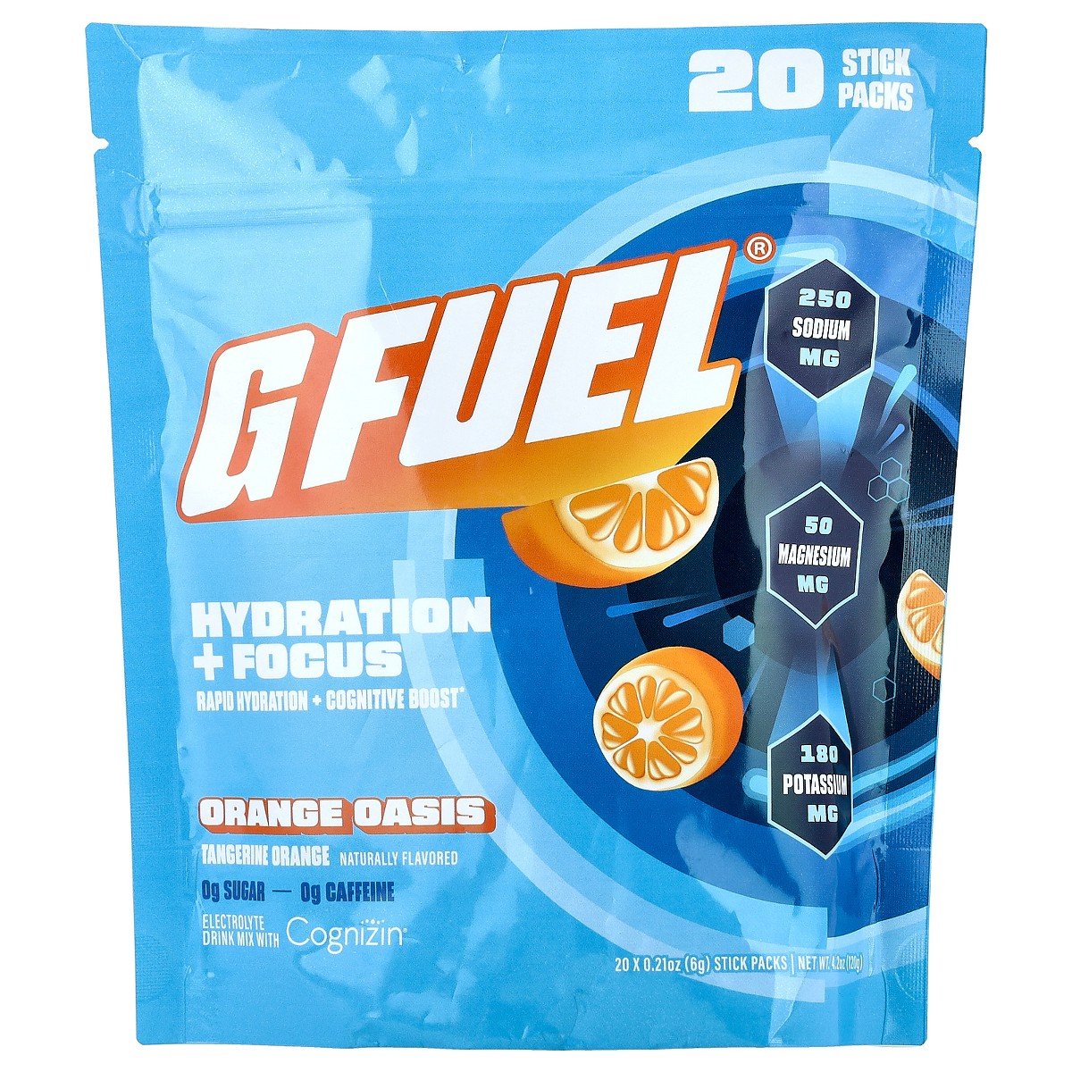 GUEST_637599dd-6862-4efa-b9a4-52c83ab82c88.jpg G FUEL Hydration + Focus, Electrolyte Drink Mix with Cognizin®, Orange Oasis, 20 Stick Packs, 0.21 oz (6 g) Each - Image 1