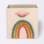 Tufted Canvas 13"x13" Storage Cube - Cloud Island™ Rainbow: Decorative Storage Bin, Canvas Material
