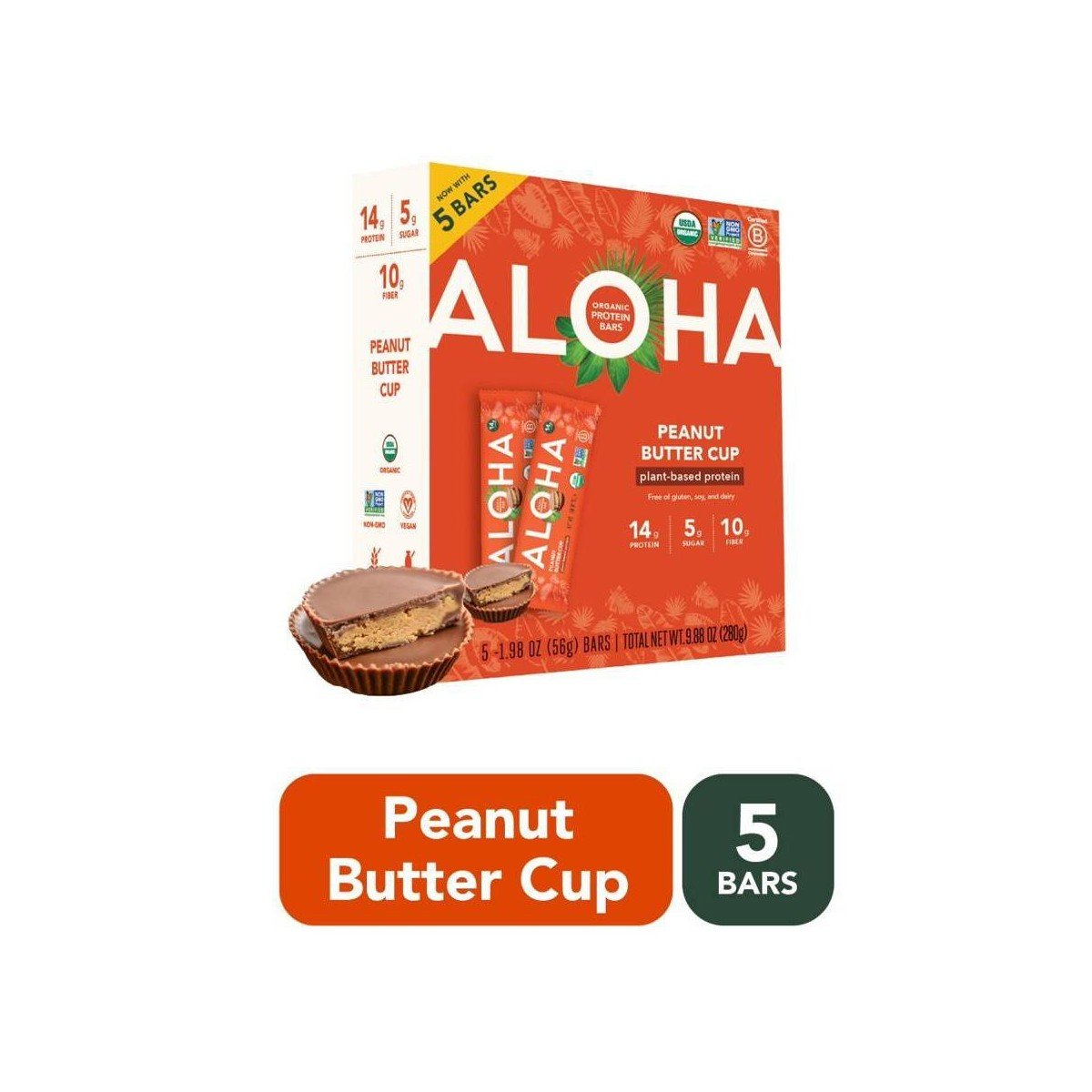 GUEST_64db2730-3de8-4bff-89bc-5439423c5541.jpg ALOHA Peanut Butter Cup Protein Bars - 9.88oz/5ct - Image 1