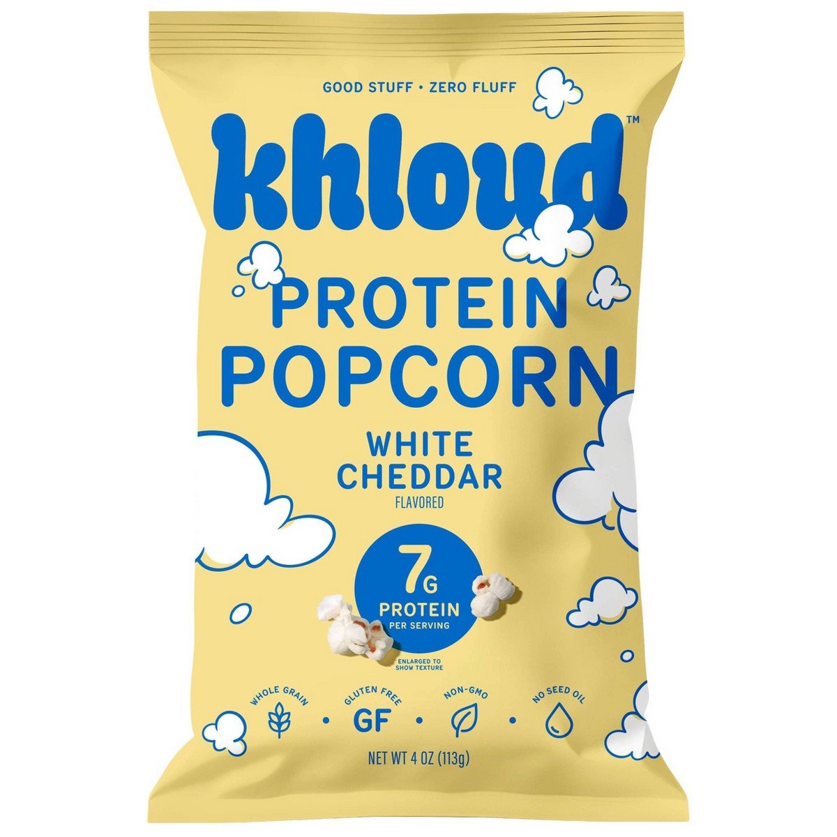 GUEST_676f407e-0859-44b3-af9c-351f4b7e73a9.jpg Khloud White Cheddar Protein Popcorn - 4oz - Image 1