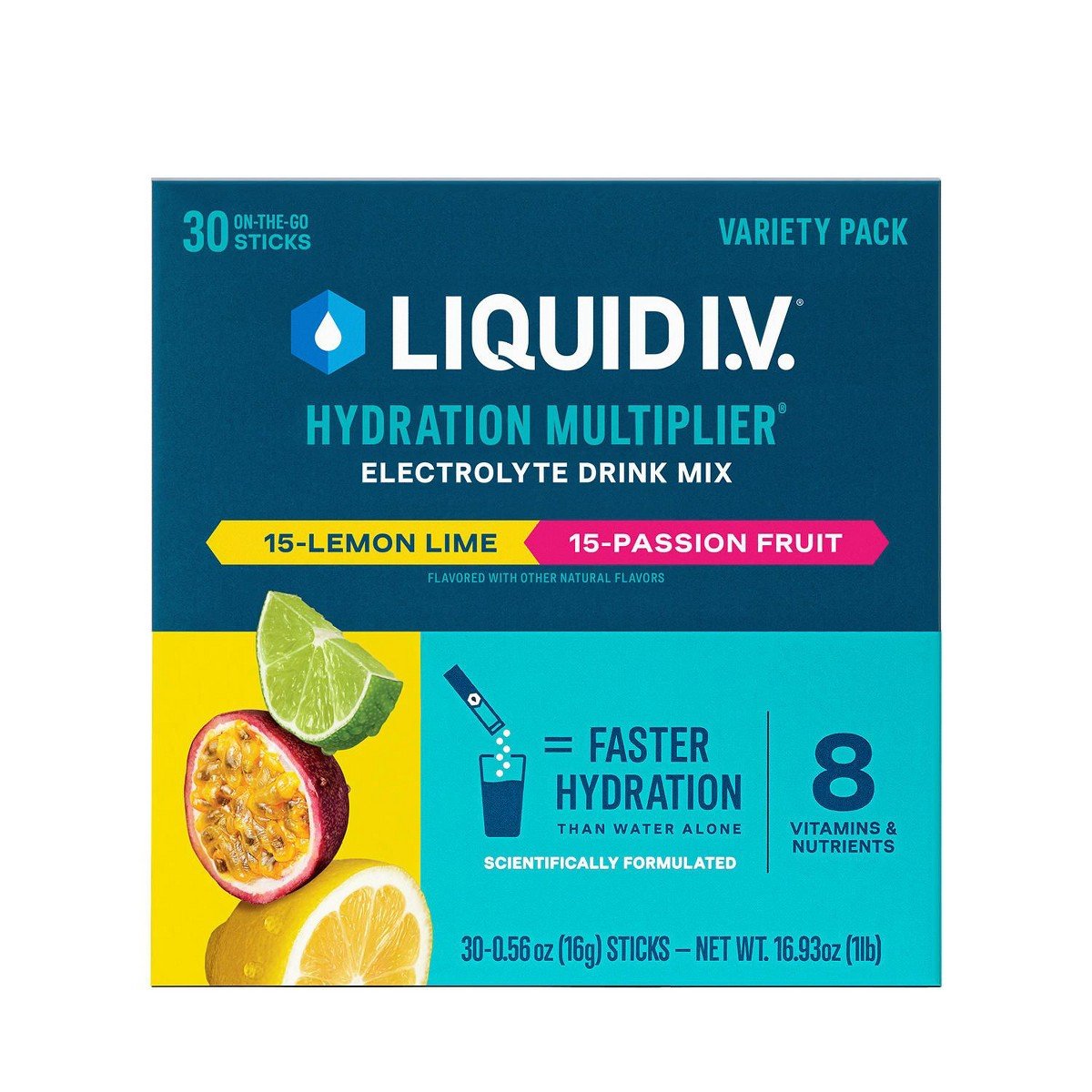 GUEST_6868281e-79b2-4f7f-9de6-c8df9a4327e5.jpg Liquid I.V. Hydration Multiplier Variety Pack, Lemon Lime & Passion Fruit, 30ct - Image 1