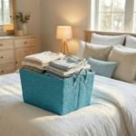 REGALWOVEN 1 Pcs Woven Storage Basket, Shelf Closet Storage Bin for Blankets, Shoes, Organizer Bin with Handles for Home Decor Blue - Image 2