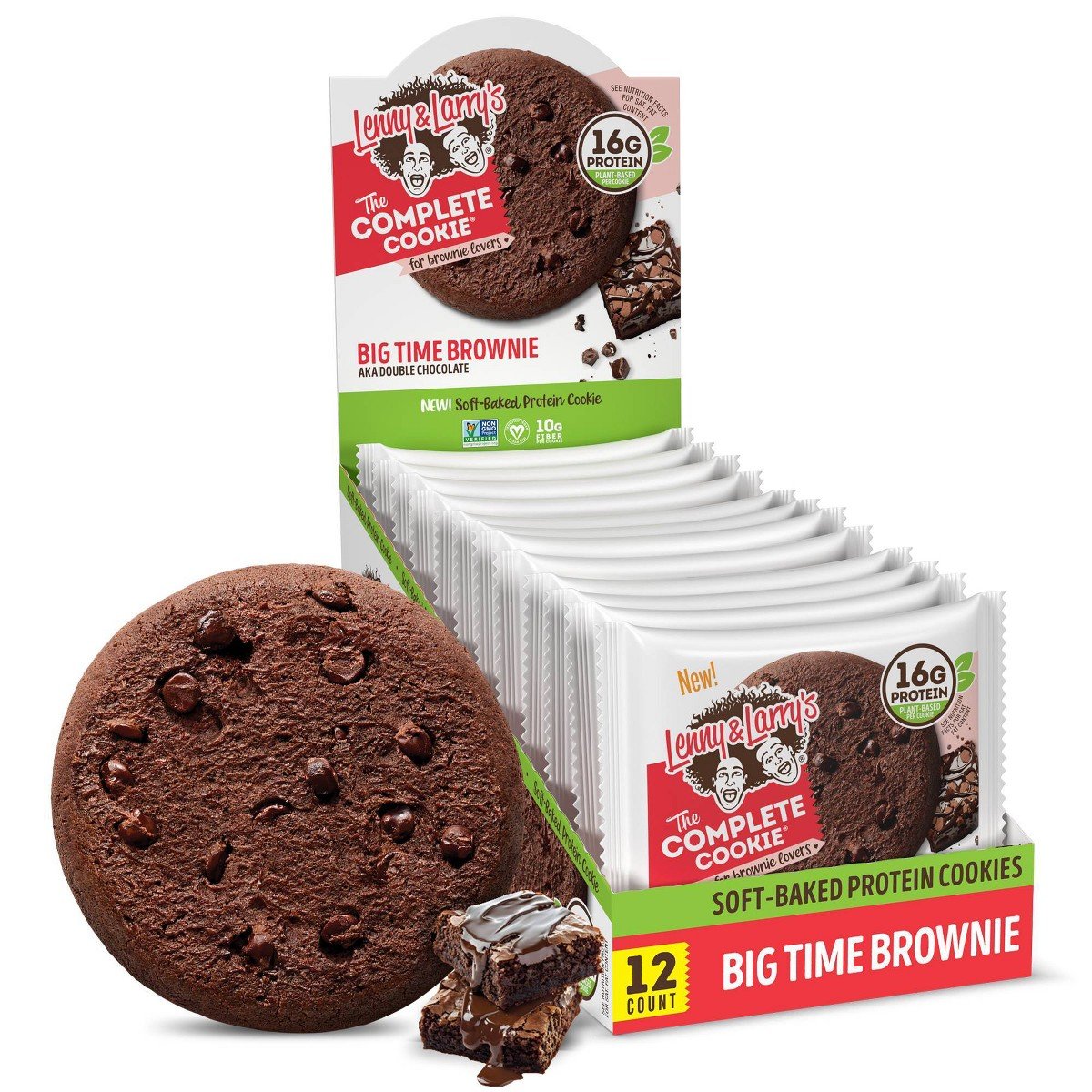 GUEST_6a98bb1f-8941-4b2e-b01b-90a6c45e5e07.jpg Lenny & Larry's Chewy Soft Baked Vegan, Non-GMO, High Fiber Protein Cookie - Big Time Brownie - Plant Protein - 16g Protein - 4oz/12pk - Image 1