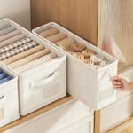 Alilang Storage Bin Linen Closet Organizer Basket Foldable Drawer Organizer for Clothes Socks Towels, White-S - Image 3