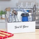 AuldHome Design Enamelware Rustic Caddy w/ Handle, Distressed White Farmhouse Sort and Store Carryall - Image 3