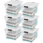 IRIS 54 Qt Stackable Plastic Storage Bins with Lids- Clear/White, 6Pk