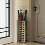Vintiquewise Round Metal Woven Umbrella Storage Stand - Image 3