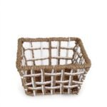 Alilang Open Weave Rattan Storage Basket with Reinforced Frame and Two-Tone Design -Khaki
