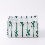 Alilang Quilted Bow Print Fabric Storage Bin Open Top Organizer Basket - Green