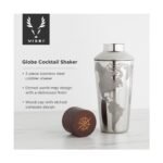 Viski Globe 32 oz Stainless Steel Cocktail Shaker with Etched World Map & Compass, Wood Cap for Whiskey Sour, Home Bar Decor, Birthday Gifts for Men - Image 3