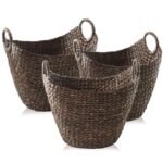 Casafield Set of 3 Water Hyacinth Boat Baskets with Handles - Natural, Woven Storage Organizers for Blankets, Laundry, Bathroom, Bedroom, Living Room - Image 6