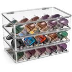 Sorbus 3 Pack Clear Stackable Plastic Sunglass Holder with Hinged Lid for Eyewear Display Includes 5 Sections