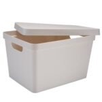 Simplify Vinto Storage Box with Lid Large: Off-White Polypropylene Decorative Bin, 14.5" W x 8.5" D x 10.9" H, No Assembly - Image 3