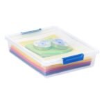 IRIS Storage Clip Box Blue: Stackable Storage Bin with Lid, 5.5 Qt, Built-In Handles, Transparent, Universal & Scrapbook Storage - Image 3