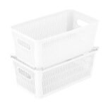Simplify 2pk Slide and Stack Shelf Storage Tote Small White: Polypropylene Decorative Bins, 11.4" x 6.5" x 4.5"