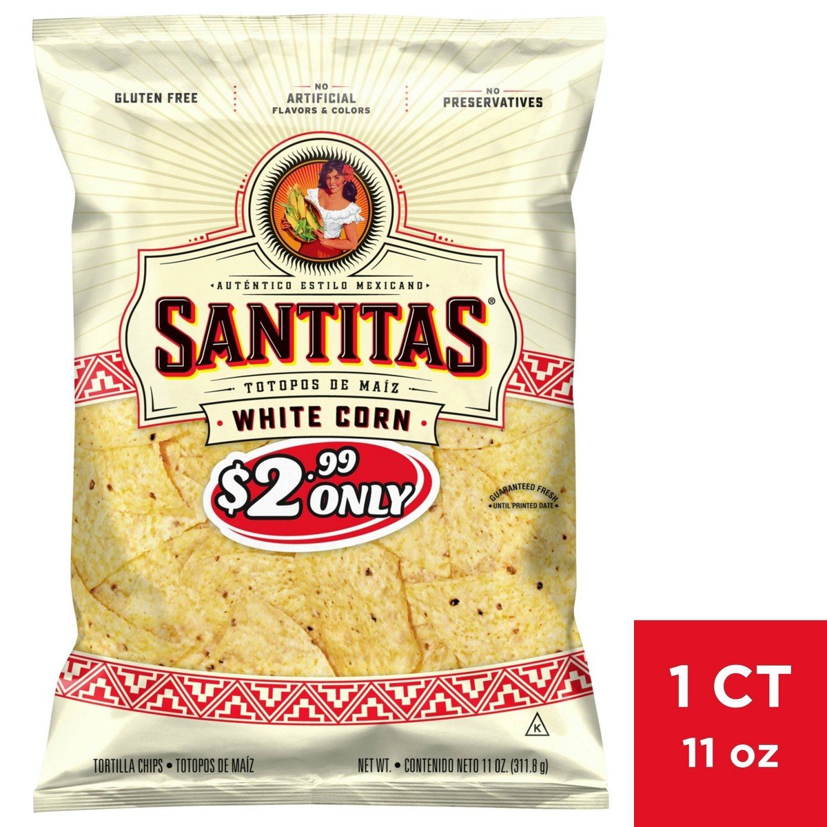GUEST_7a425045-aa28-4bd2-9489-f8e087492294.jpg Santitas White Corn Tortilla Chips - 11oz: Gluten-Free, No Preservatives - Image 1