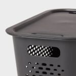 Narrow Medium Rounded Rectangle Decorative Plastic Bin with Cutout Handles Black - Brightroomâ„¢ - Image 3