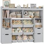 BALHAM TRADE-55" Toy Storage Organizer with Drawers and Removable Bins Ideal for Playroom Grey 11.8"D x 55"W x 46"H