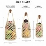 Alilang Macrame Hanging Produce Basket Set Woven Cotton Rope Storage Organizer - Light Beige, Large - Image 3