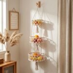 Alilang 3 Tier Macrame Hanging Storage Basket Cotton Rope Wall Organizer Boho Space Saving Storage, Light Beige - Image 4
