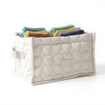 Alilang Quilted Square Storage Basket with Heart Pattern and Side Handles -Beige - Image 4