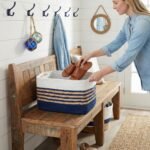 REGALWOVEN 2 Pack Woven Storage Basket, Shelf Closet Storage Bin for Blankets, Shoes, with Hidden Handles for Home Blue White 15*9.8*9.1in - Image 4