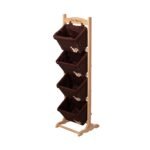 Wickerwise 4-Tier Wooden Frame Stand with Woven-Inspired Plastic Baskets Freestanding Organizer Rack
