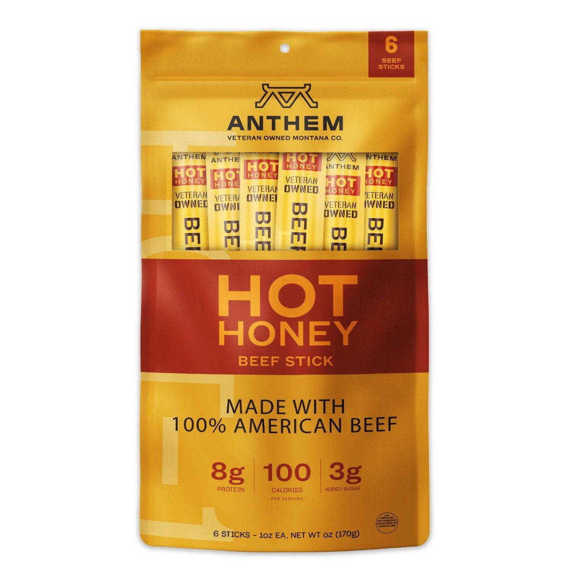GUEST_809ba738-bc7f-49c4-80c4-f76196b9fcc7.jpg Anthem Snacks Hot Honey Beef Meat Stick - 8g Protein - 1oz/6ct - Image 1