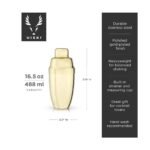 Viski Gold Heavyweight Cocktail Shaker, Stainless Steel Drink Mixer for Espresso Martini, Margarita, Home Bar Gifts for Men, Bartender Tools, 16.5oz - Image 3