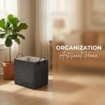 REGALWOVEN 2 Pcs Woven Storage Basket, Shelf Closet Storage Bin for Clothes, Shoes, Organizer Bin with Handles for Home Decor Black 11.8*9.1*11.4in - Image 4
