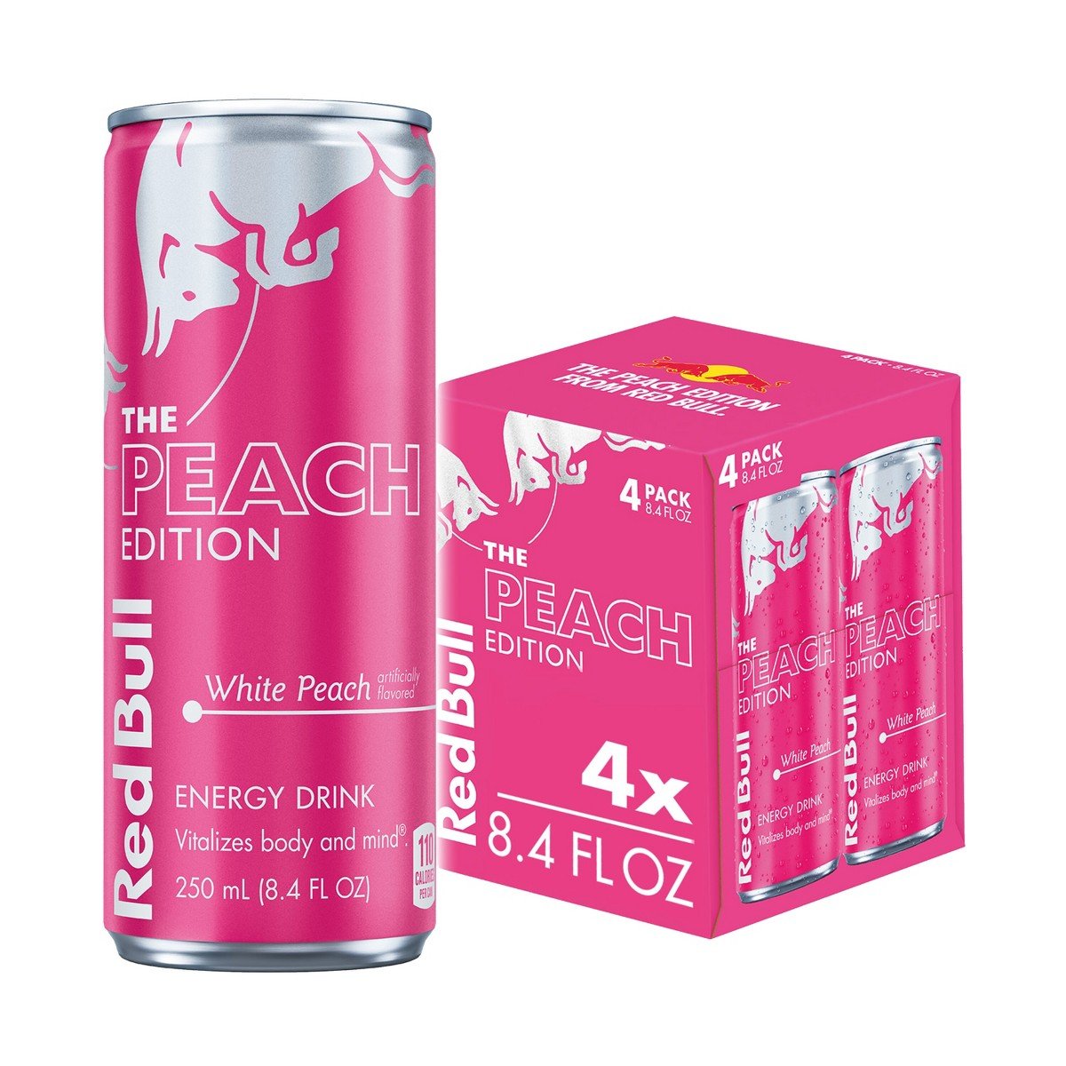 GUEST_81fb415d-cd2b-418a-9968-044e859a524c.jpg Red Bull Peach Edition Energy Drink - White Peach - 4pk/8.4 fl oz Cans: Low Fat, No Artificial Flavors, Caffeinated - Image 1