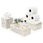 Sorbus Paper Rope Bathroom Baskets & Tissue Holder Set Lined Storage Set for Organizing - Store Washcloths, Hand Towels, Skincare (White)