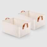 VUSIGN 2pk Non-Woven Storage Basket with Handle Small Light Beige