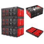 Collapsible Milk Crate, 14.5 Gallon Stackable Heavy Duty Plastic Storage Crate with Handle, 55 Lb Capacity, Folding Storage Busket Foldable Bin