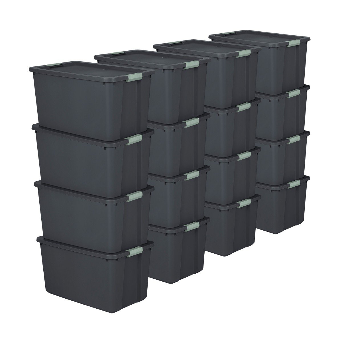 GUEST_8419bc18-a273-42bf-9a91-a91f187df182.jpg Sterilite 16 Pack 34 Gal Latch Tote, Stackable Plastic Storage Bin, Gray/Green - Image 1