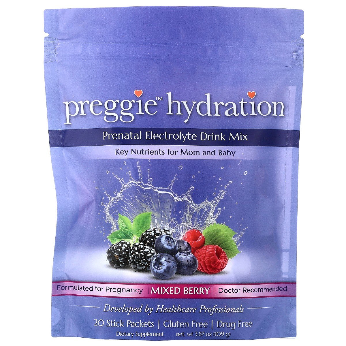 GUEST_85c70cf2-be35-4829-9fe0-64e15097110a.jpg Preggie Hydration, Prenatal Electrolyte Drink Mix, Mixed Berry, 20 Stick Packets, 0.14 oz (5.4 g) Each - Image 1