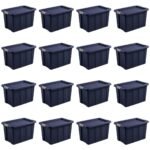 Sterilite Tuff1 30 Gal Plastic Storage Tote Bin w/Latching Lid, Blue (16 Pack) - Image 6