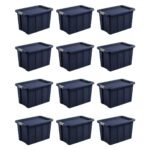 Sterilite Tuff1 30 Gal Plastic Storage Tote Bin w/ Latching Lid, Blue (12 Pack)